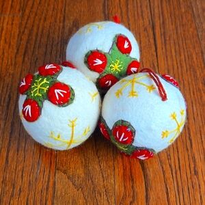 Felt Globe Ornaments with Hand Embroidery - Set of 3